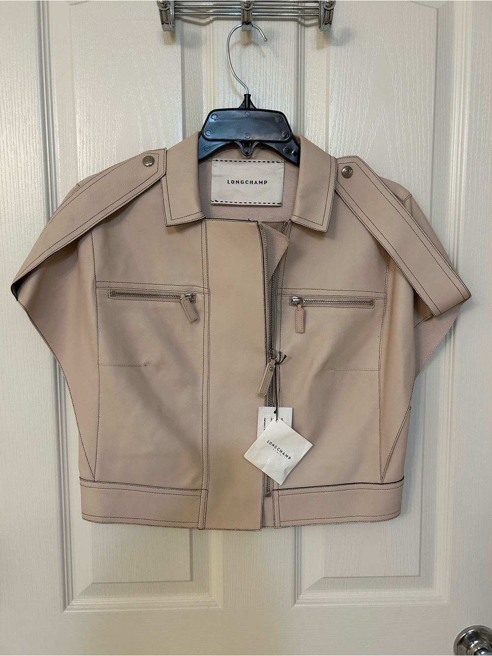 Longchamp Leather Cap Sleeve Crop Jacket in Color Power Size 8 - Picture 4 of 8